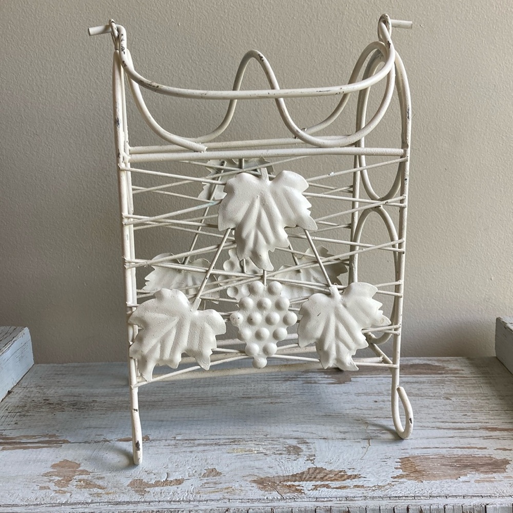 Vintage, distressed, off white, iron, grape theme wine rack!